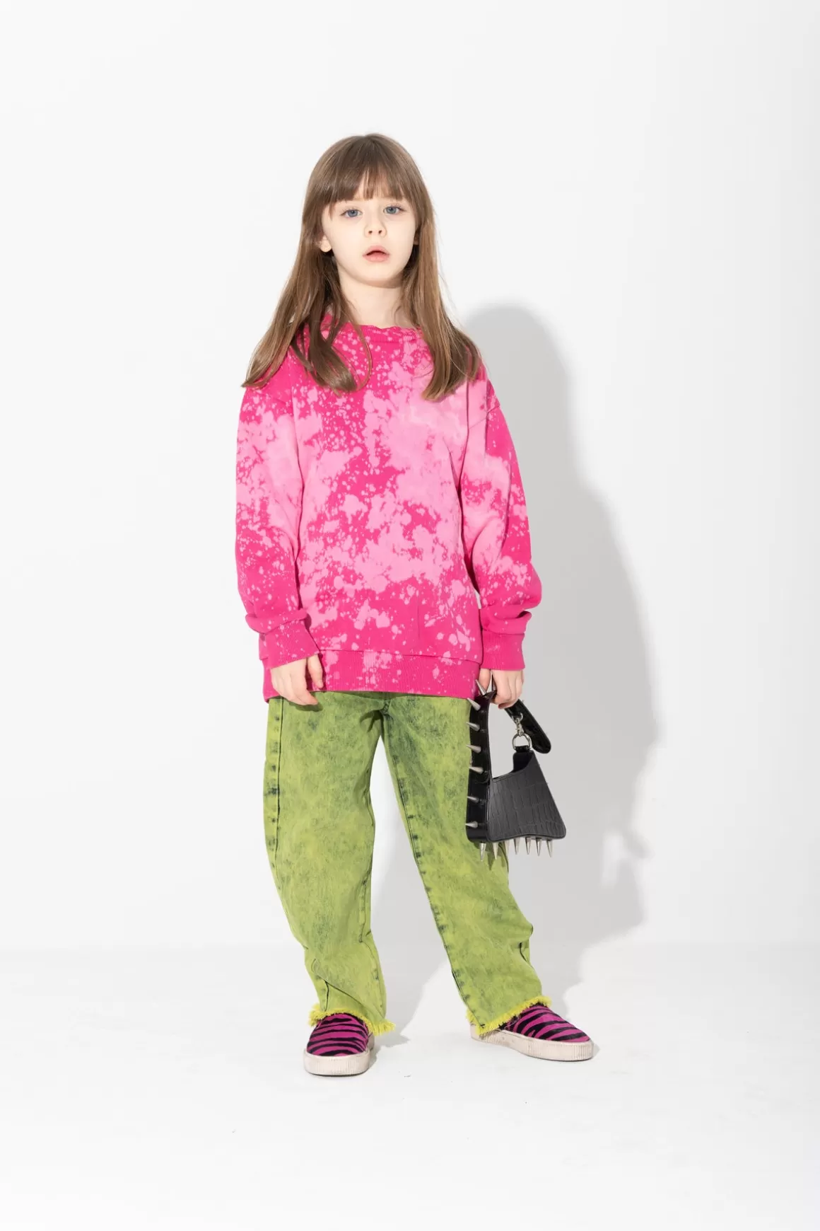 Shop FUSCHIA AND LIGHT SPLATTERED FLEECE CREW NECK Kids TOPS | JERSEY