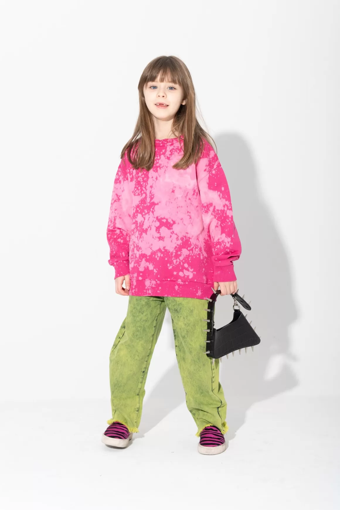 Shop FUSCHIA AND LIGHT SPLATTERED FLEECE CREW NECK Kids TOPS | JERSEY