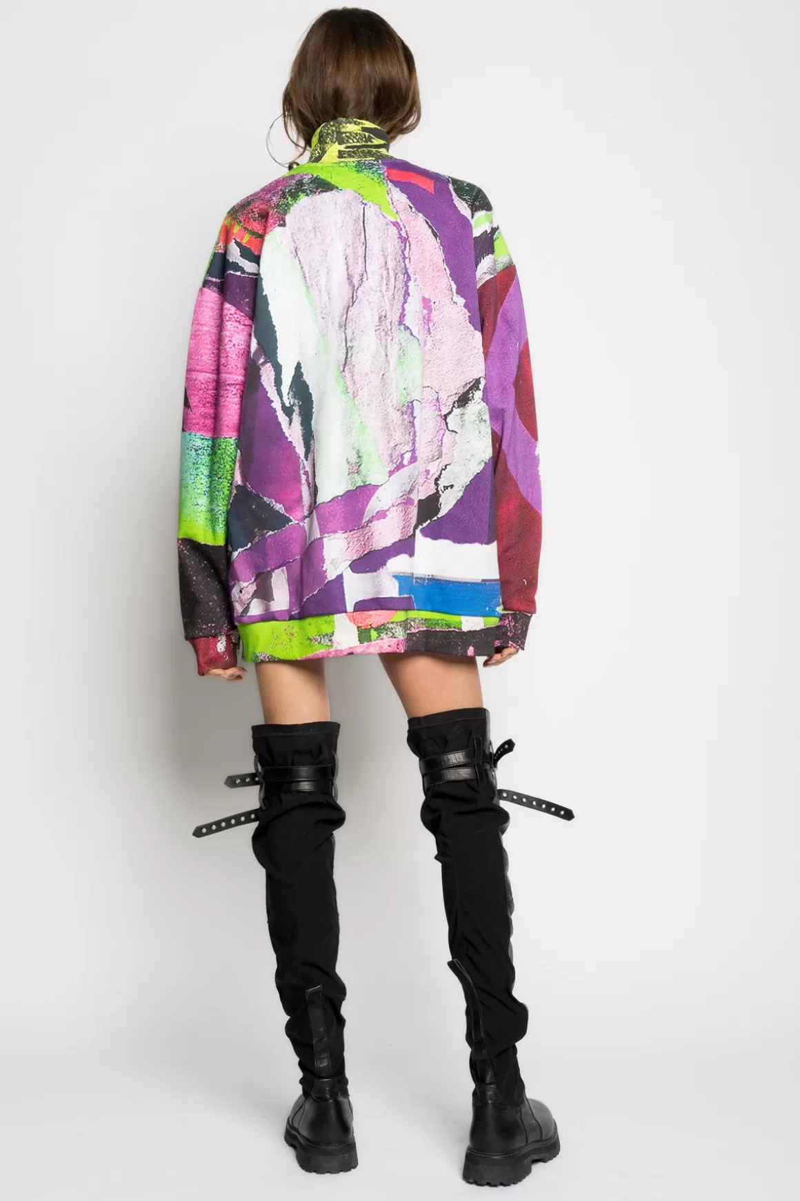 Clearance GRAFFITI PRINT OVERSIZED TURTLENECK SWEATSHIRT Women TOPS