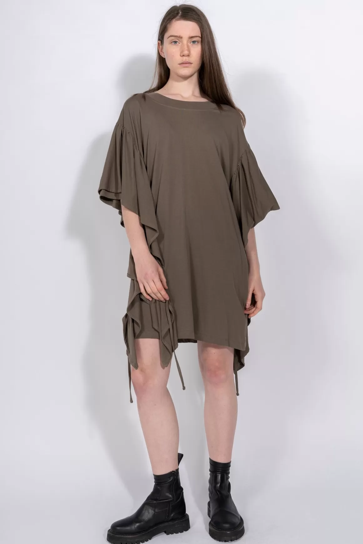 Cheap JERSEY OVERSIZED T-SHIRT DRESS WITH SLEEVE FRILLS Women DRESSES | JERSEY