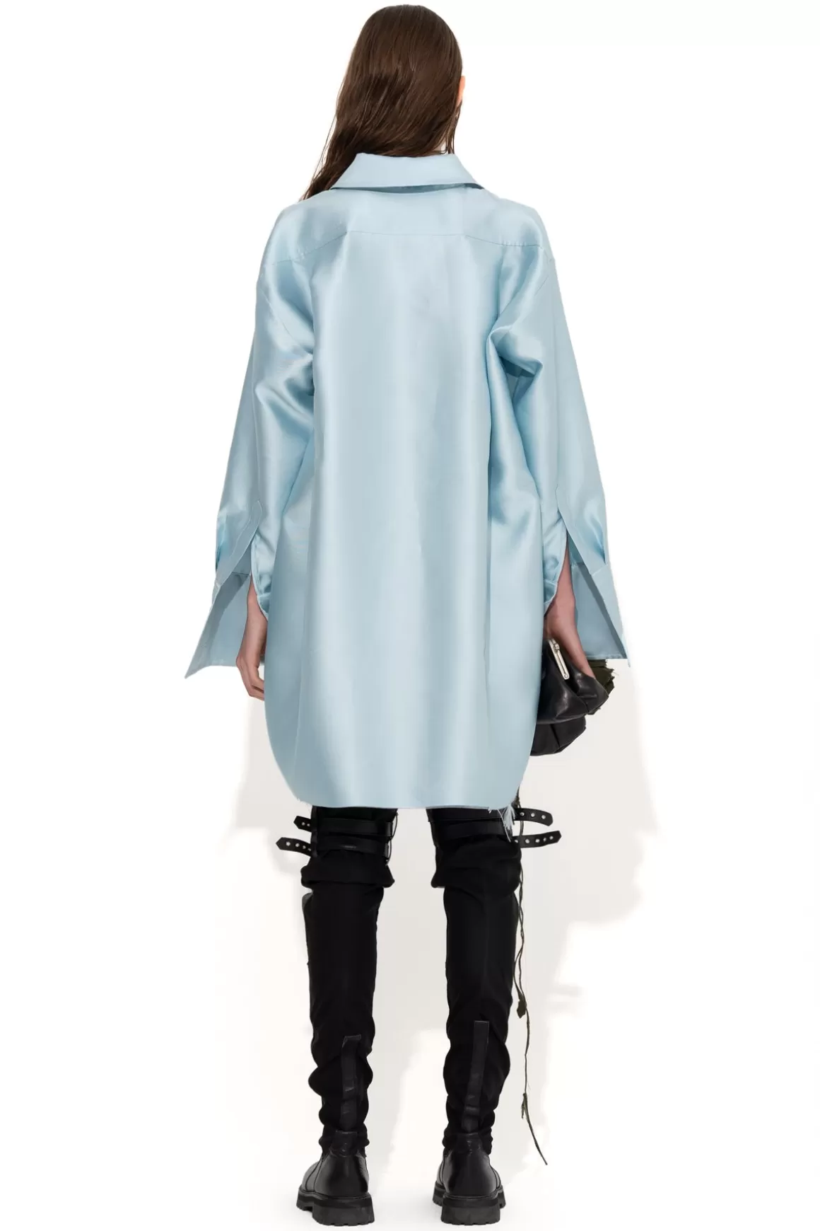 New LIGHT BLUE SATIN OVERSIZED SHIRT Women TOPS | OUTERWEAR