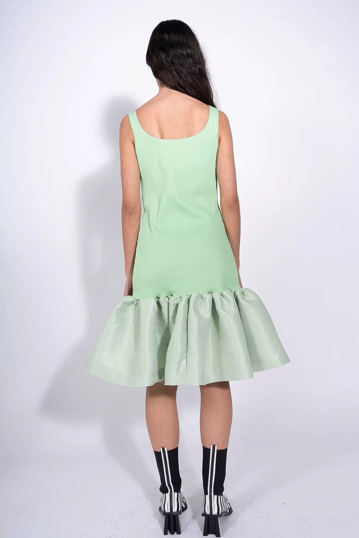 Clearance LIGHT GREEN SLEEVELESS PUFF HEM DRESS Women DRESSES