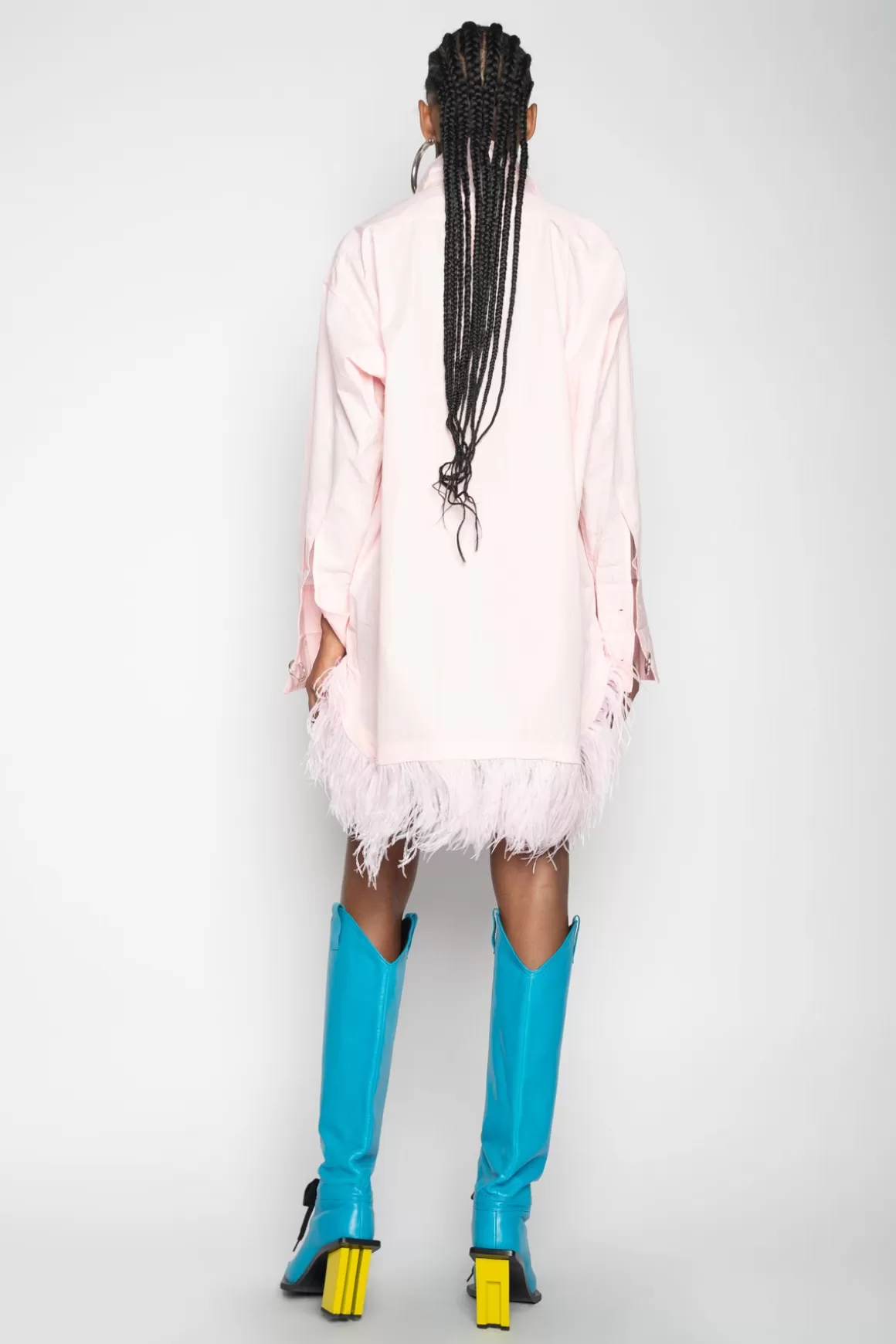 Discount LIGHT PINK FEATHER HEM SHIRT DRESS Women DRESSES