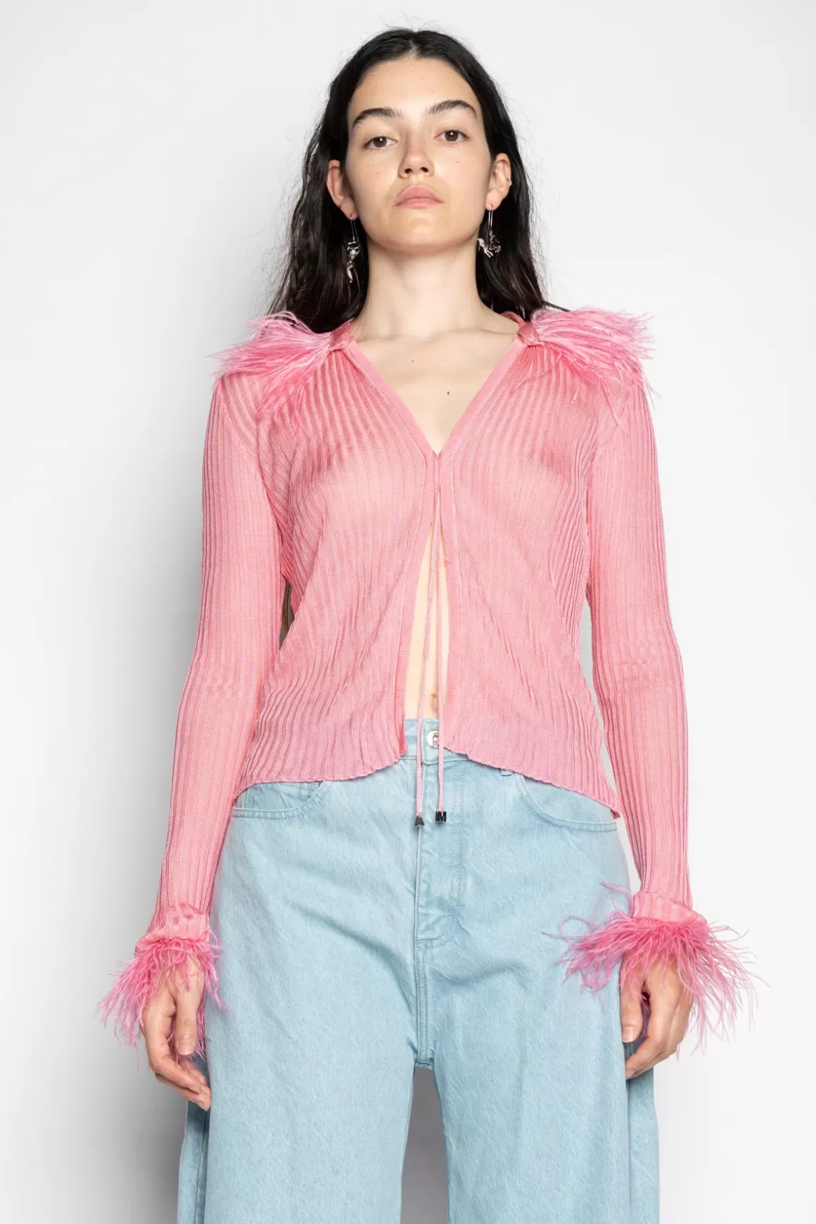 Best Sale LIGHT PINK VISCOSE KNITTED TOP WITH FEATHERS Women TOPS | KNITWEAR