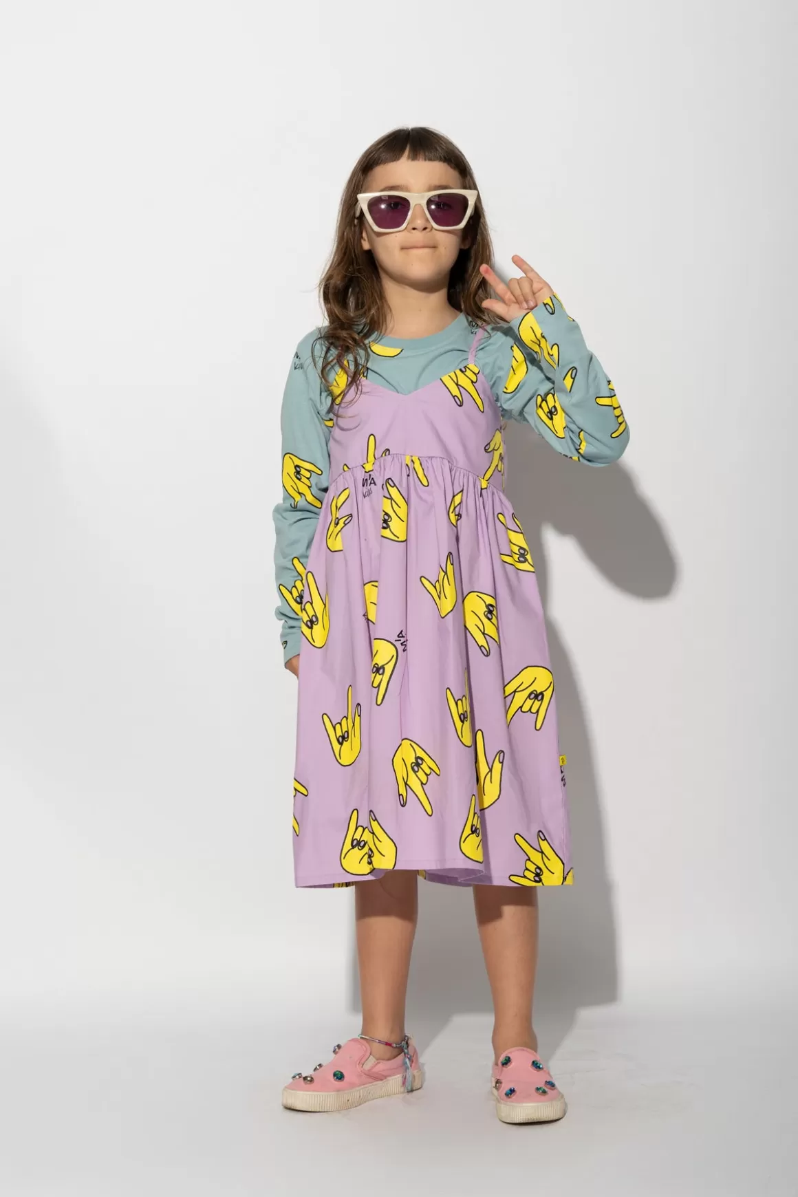 Fashion HANDS PRINT STRAP DRESS Kids DRESSES