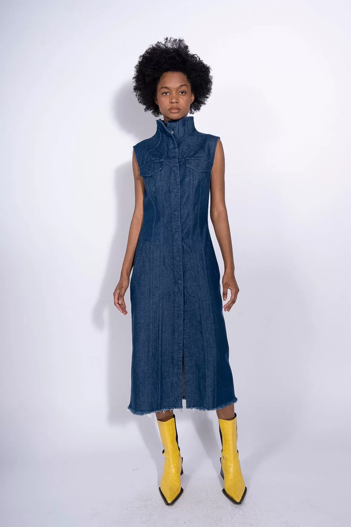 New DENIM FITTED SLEEVELESS LONG DRESS Women DRESSES | M’A DENIM