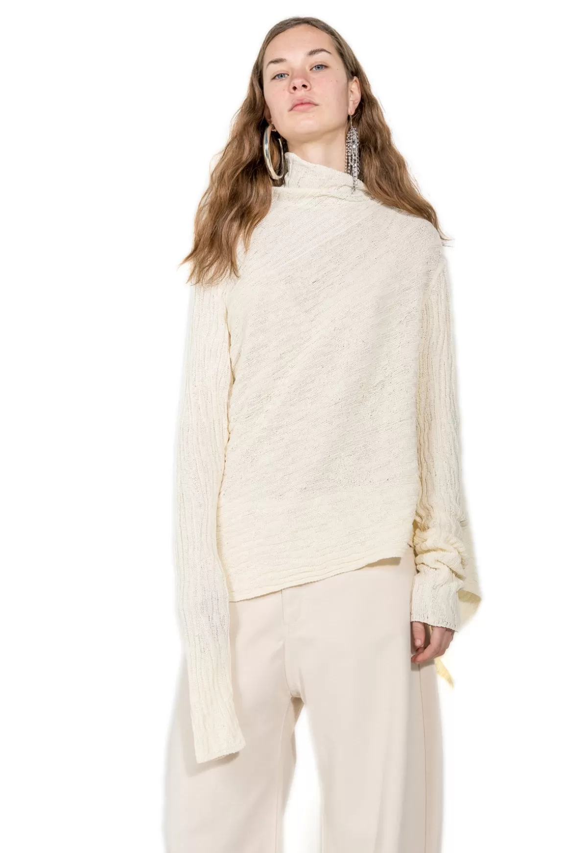 Fashion OFF WHITE DRAPED JUMPER IN COTTON LIGHT KNIT Women TOPS | KNITWEAR