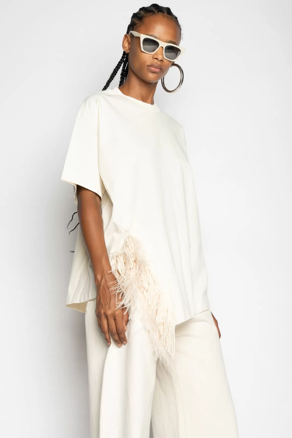 Online OFF WHITE OVERSIZE T-SHIRT WITH SIDE FRINGE Women TOPS