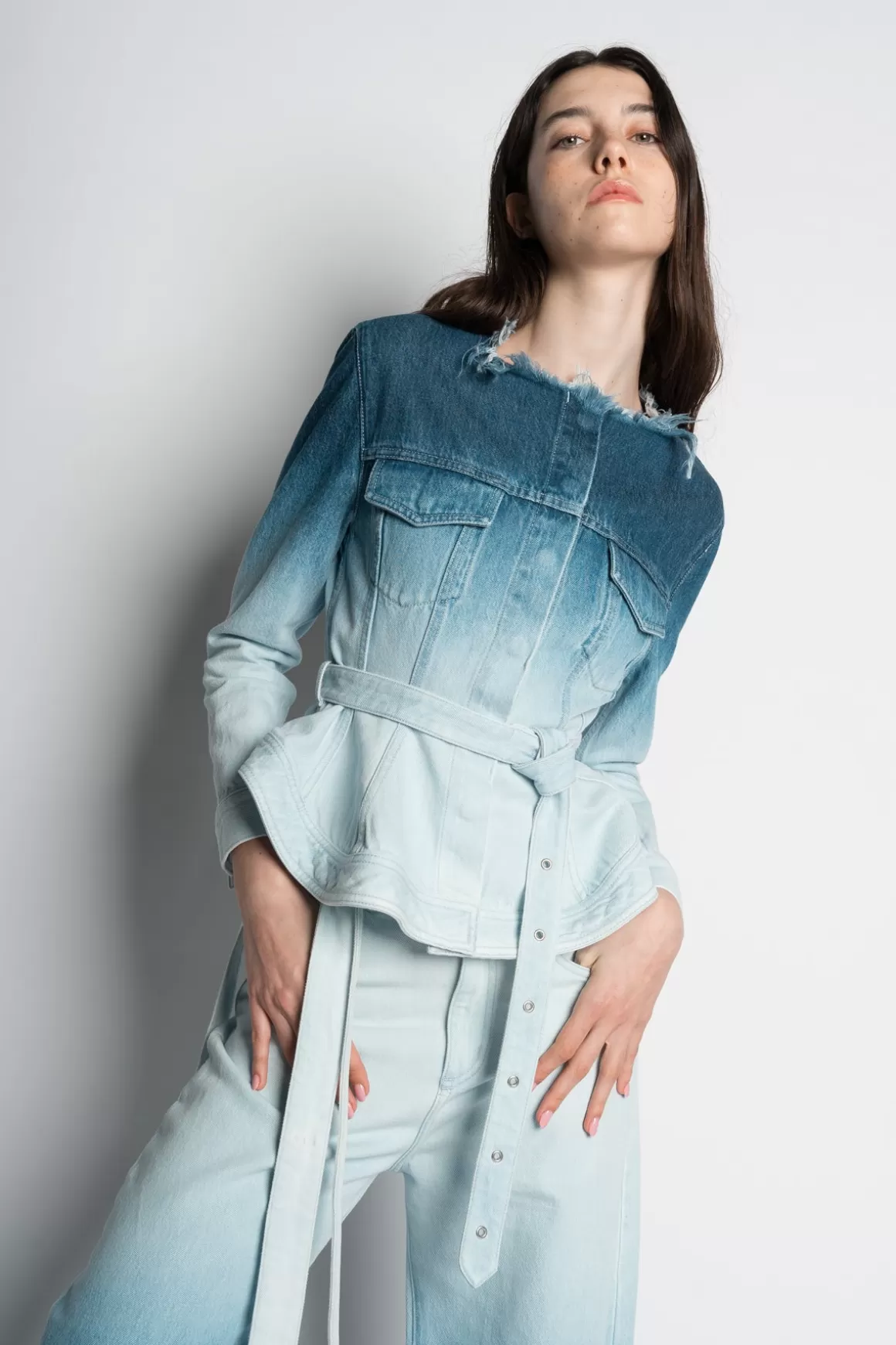 Best OMBRE DENIM BELTED JACKET Women OUTERWEAR