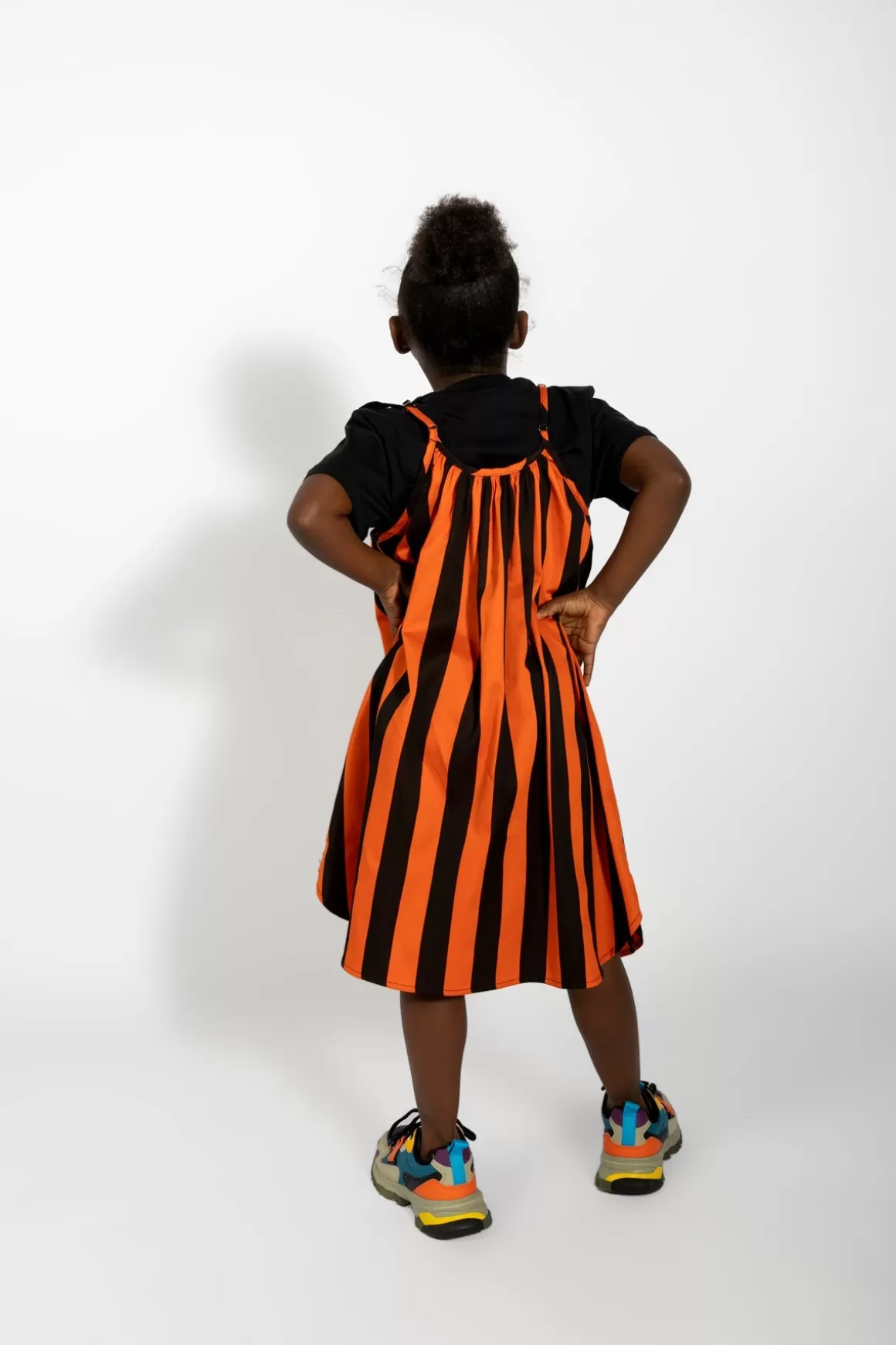 Sale ORANGE AND BLACK STRIPED COTTON STRAP DRESS Kids DRESSES