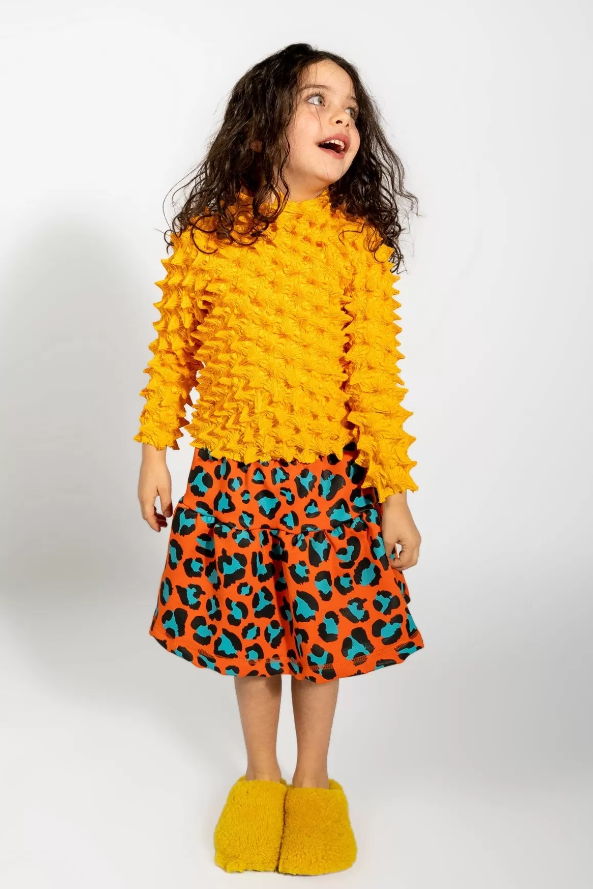 Flash Sale ORANGE AND TURQUOISE LEOPARD PRINT FLEECE SKIRT Kids BOTTOMS | JERSEY