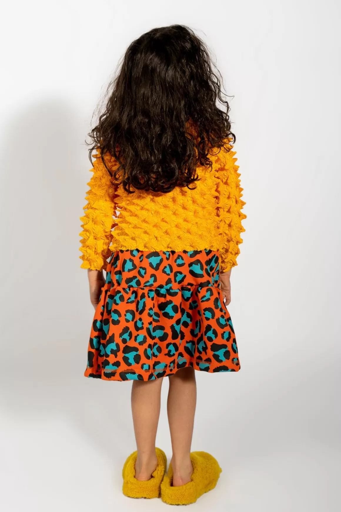 Flash Sale ORANGE AND TURQUOISE LEOPARD PRINT FLEECE SKIRT Kids BOTTOMS | JERSEY