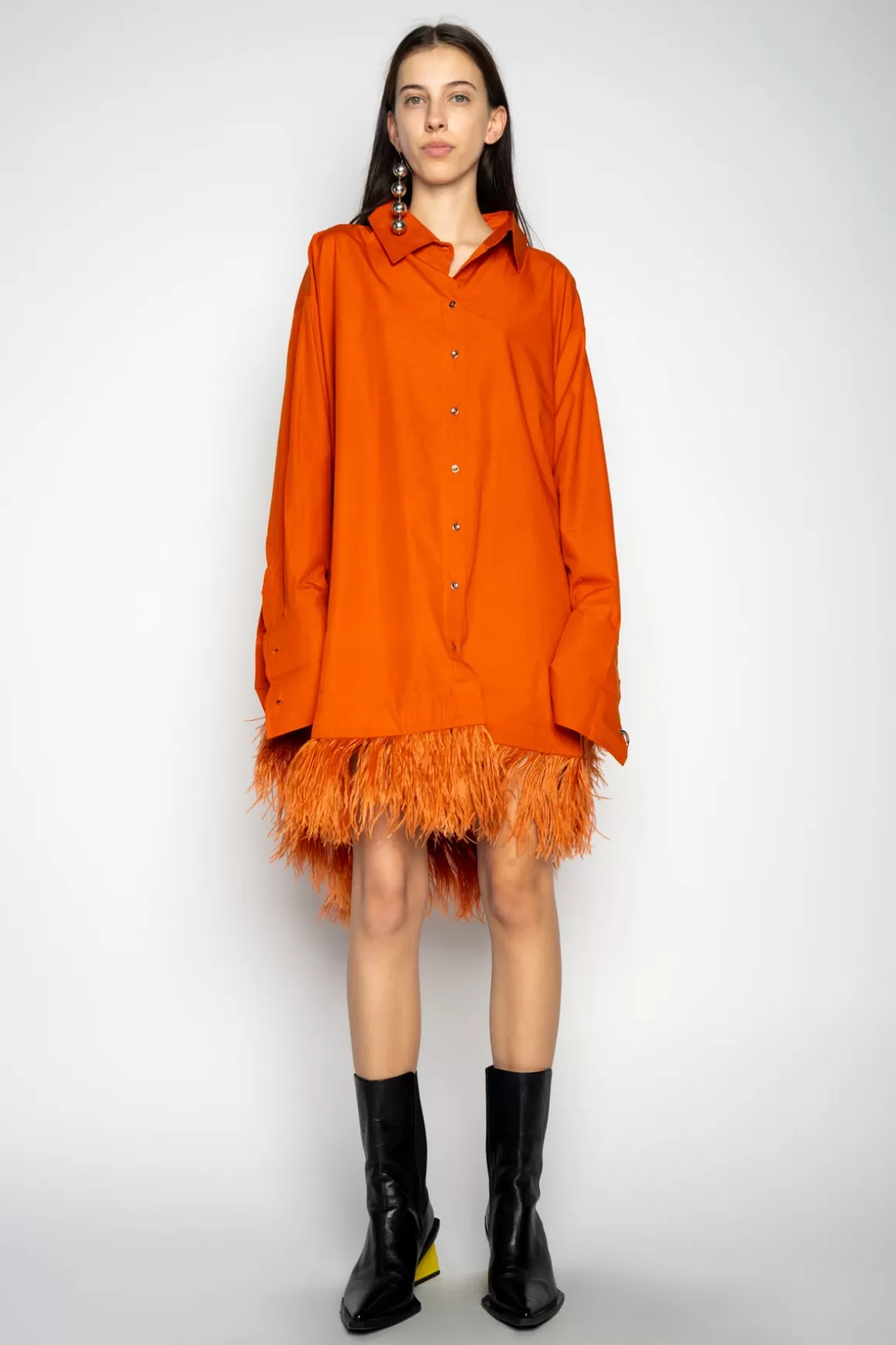 Fashion FEATHER HEM SHIRT DRESS Women DRESSES