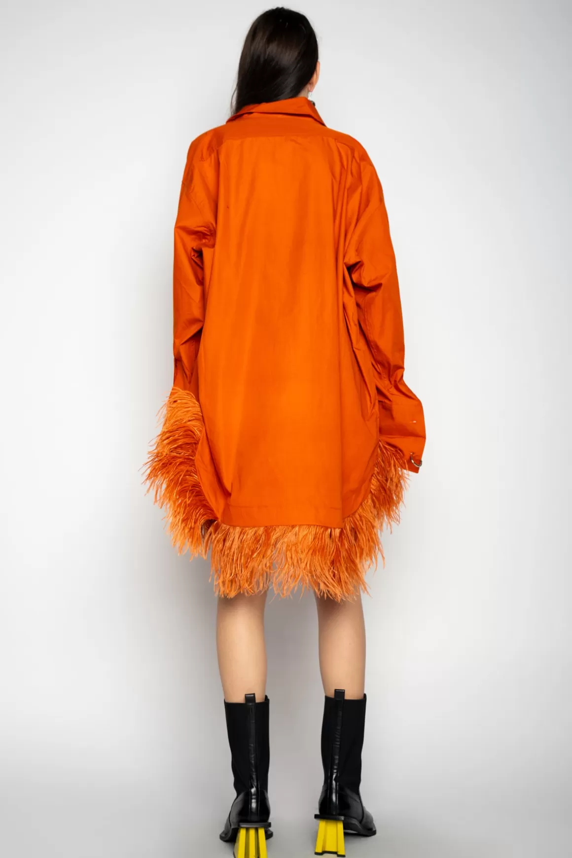 Fashion FEATHER HEM SHIRT DRESS Women DRESSES