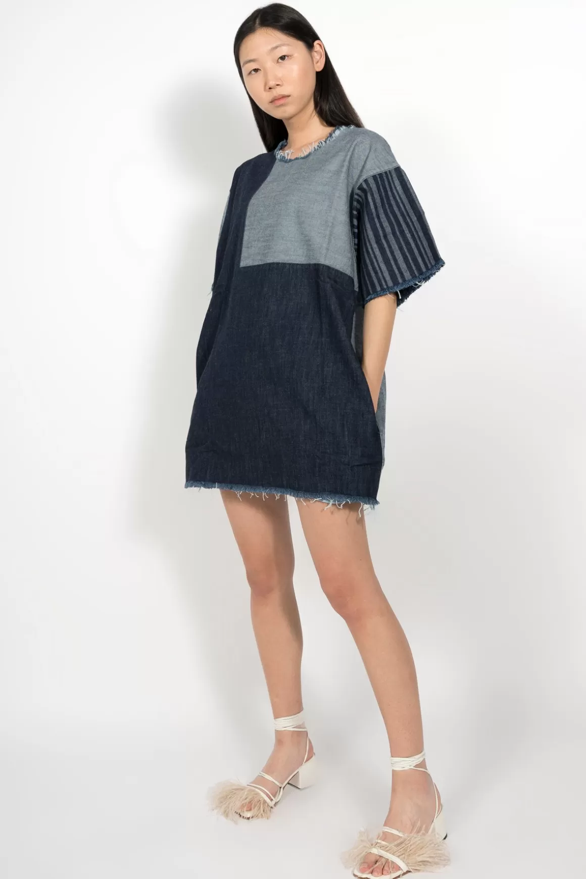 Cheap PATCHWORK DENIM T-SHIRT DRESS Women DRESSES | TOPS