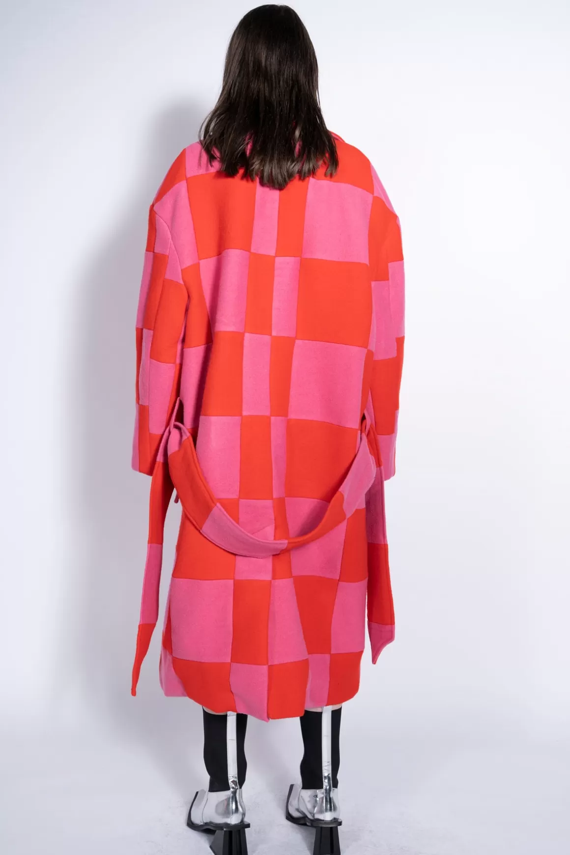 Cheap PINK AND RED CHECKED LONG COAT Women OUTERWEAR