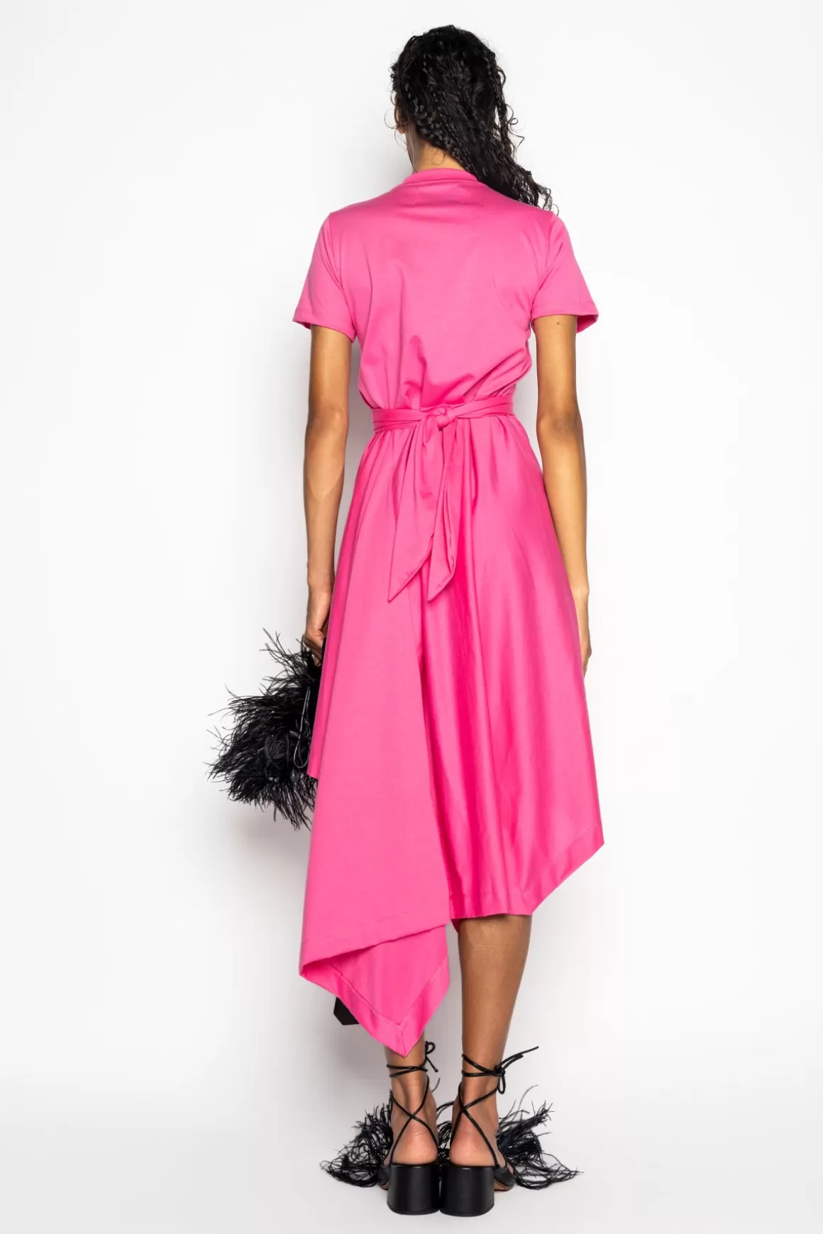 Best Sale PINK CROSS WAIST DRAPE T-SHIRT DRESS Women DRESSES