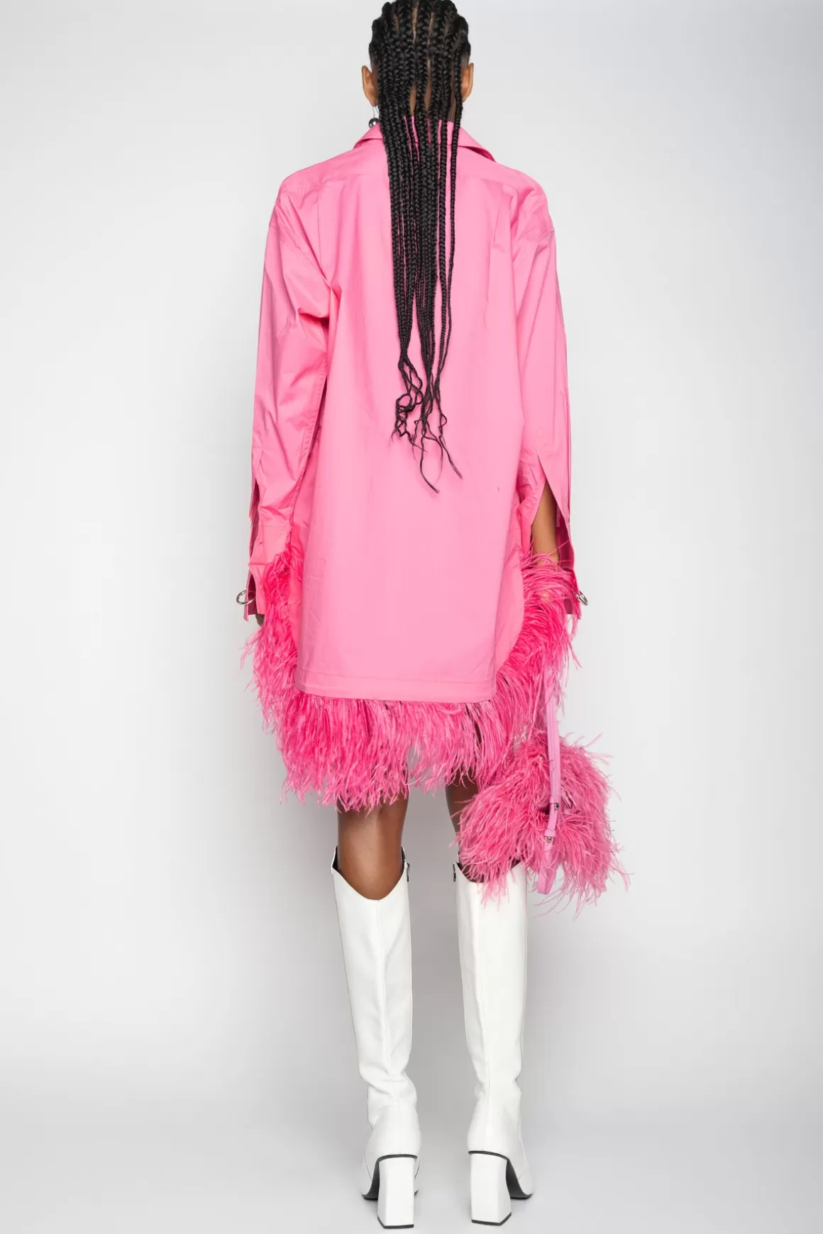 New PINK FEATHER SHIRT DRESS Women DRESSES