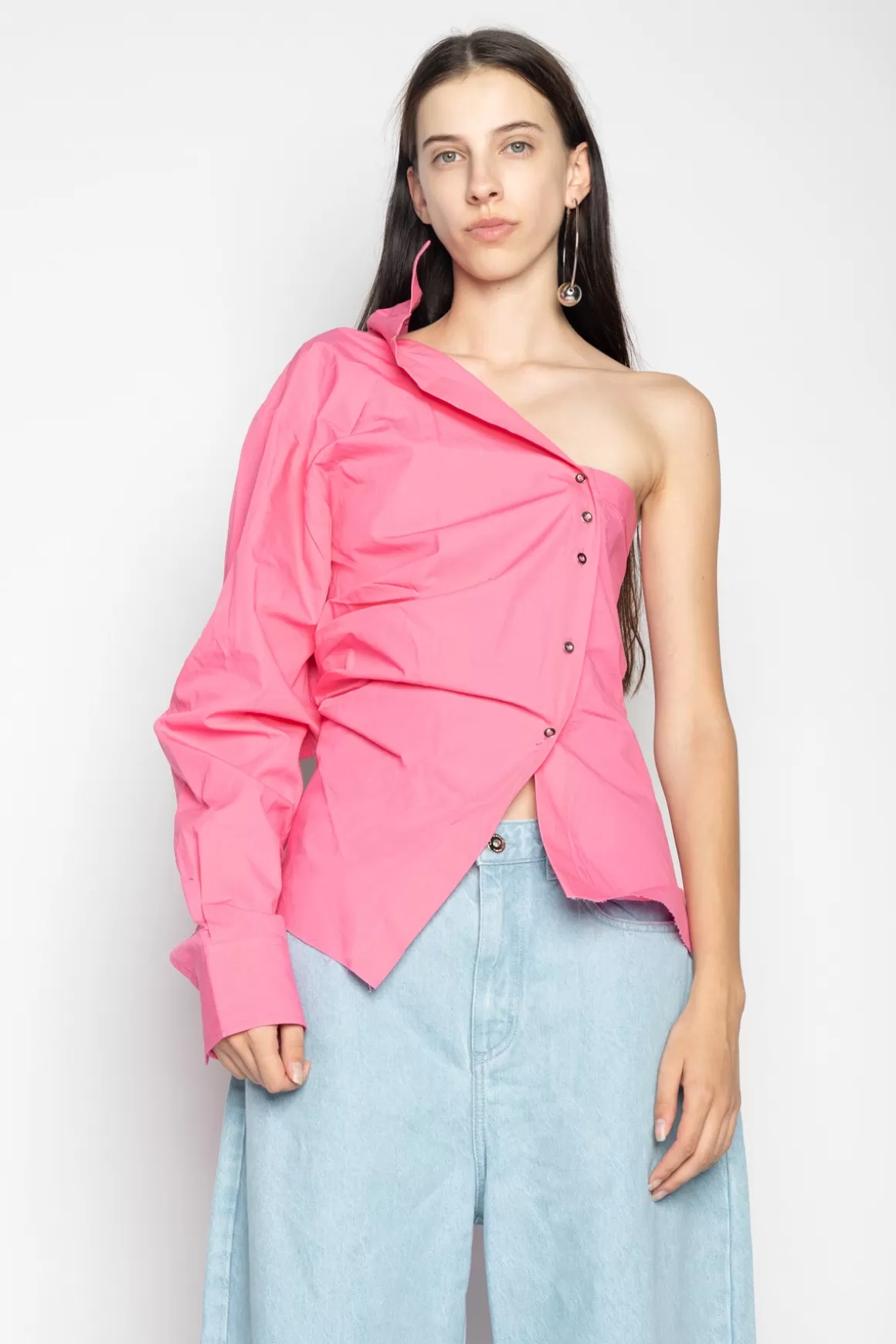 Cheap ONE SHOULDER DRAPED SHIRT Women TOPS