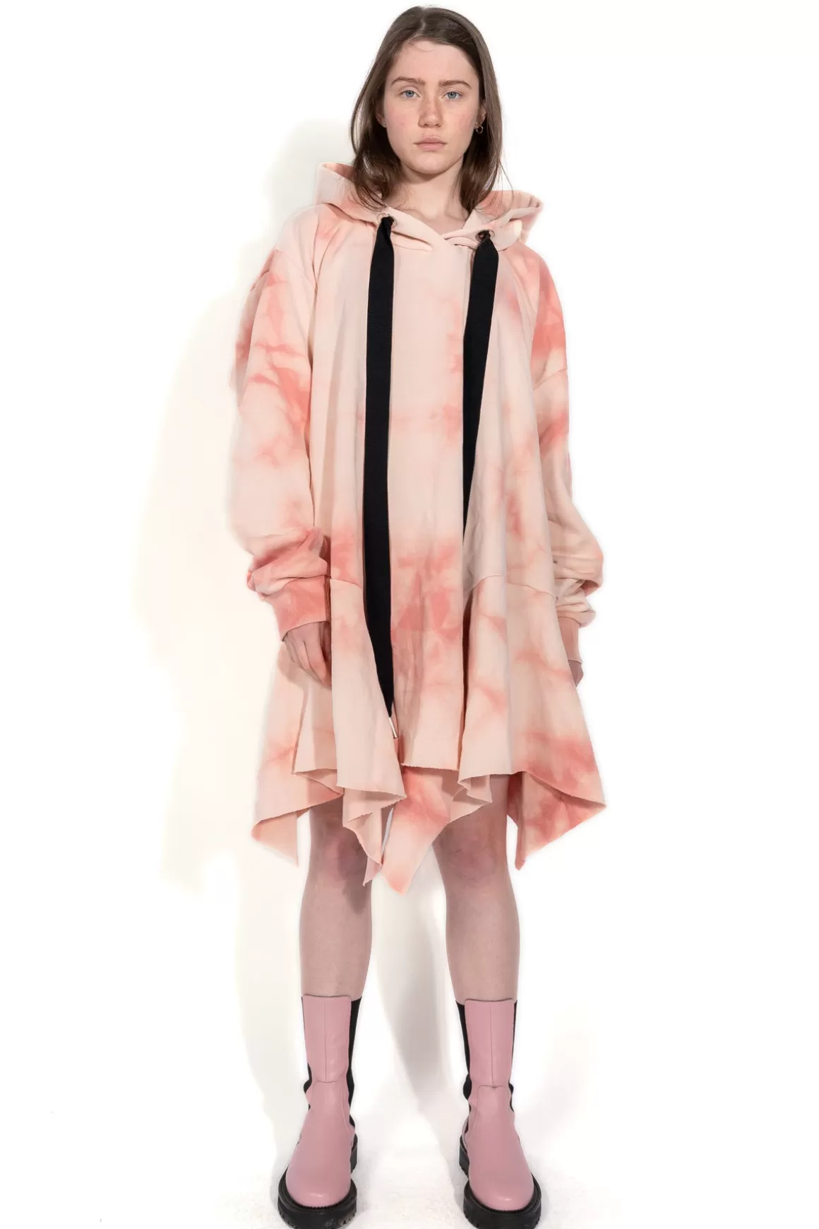 Fashion PINK TIE DYE ASYMMETRIC HOODIE DRESS Women DRESSES | JERSEY