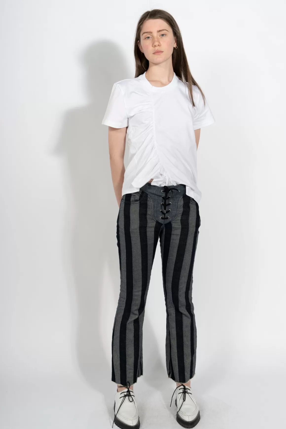 New PRE-OWNED / STRIPED LACE UP CAPRI Women BOTTOMS