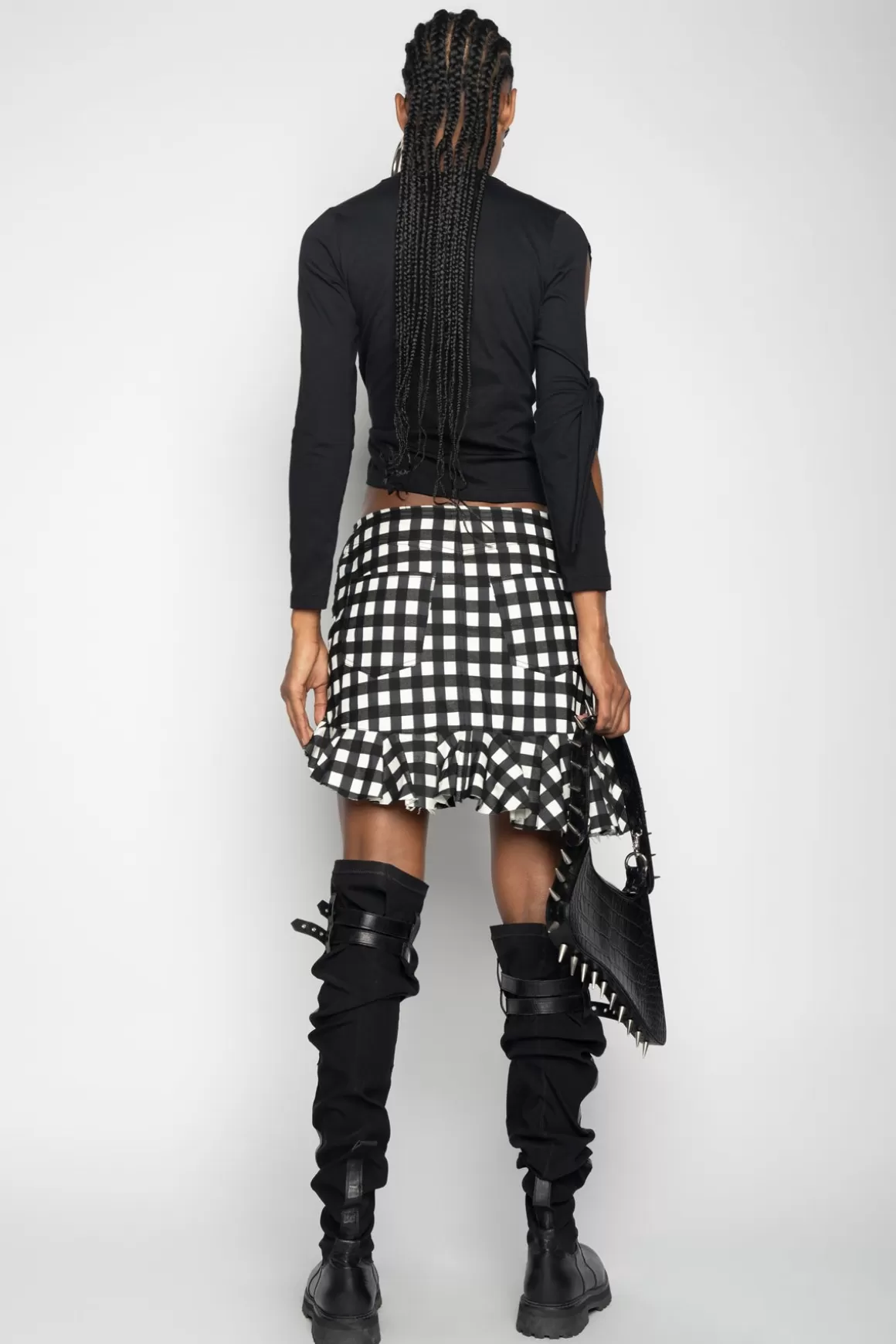 Hot RUFFLE SKIRT IN BLACK AND WHITE GINGHAM Women BOTTOMS