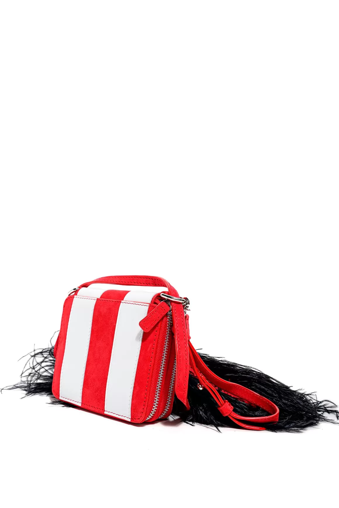 New STRIPED WALLET BAG WITH FEATHER STRAP ACCESSORIES