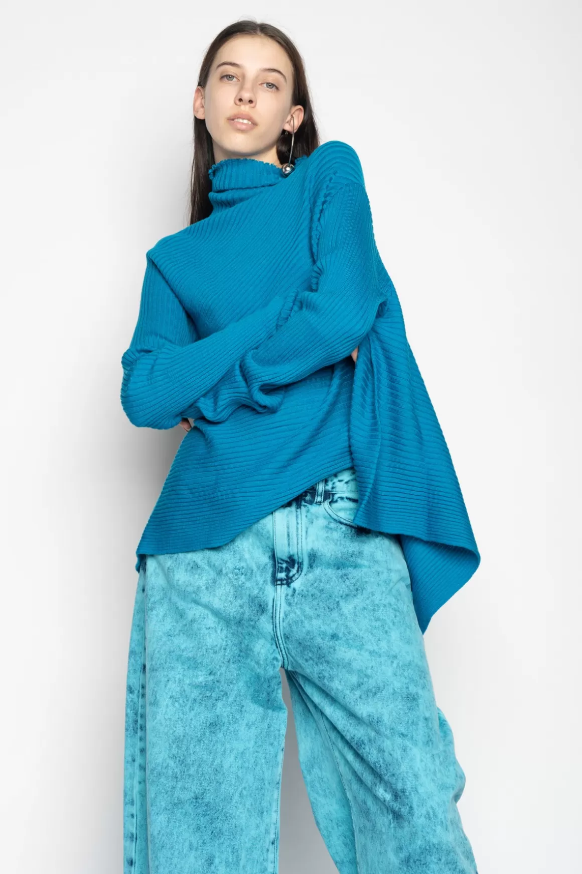 Hot TURQUOISE DRAPED JUMPER IN MERINO KNIT Women TOPS | KNITWEAR