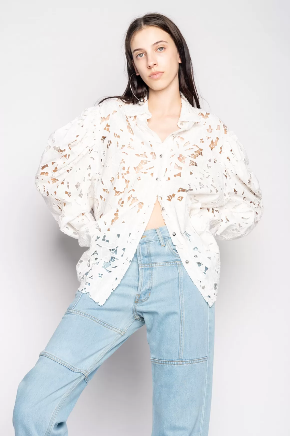 Outlet EMBROIDERED PUFF SLEEVE SHIRT Women TOPS