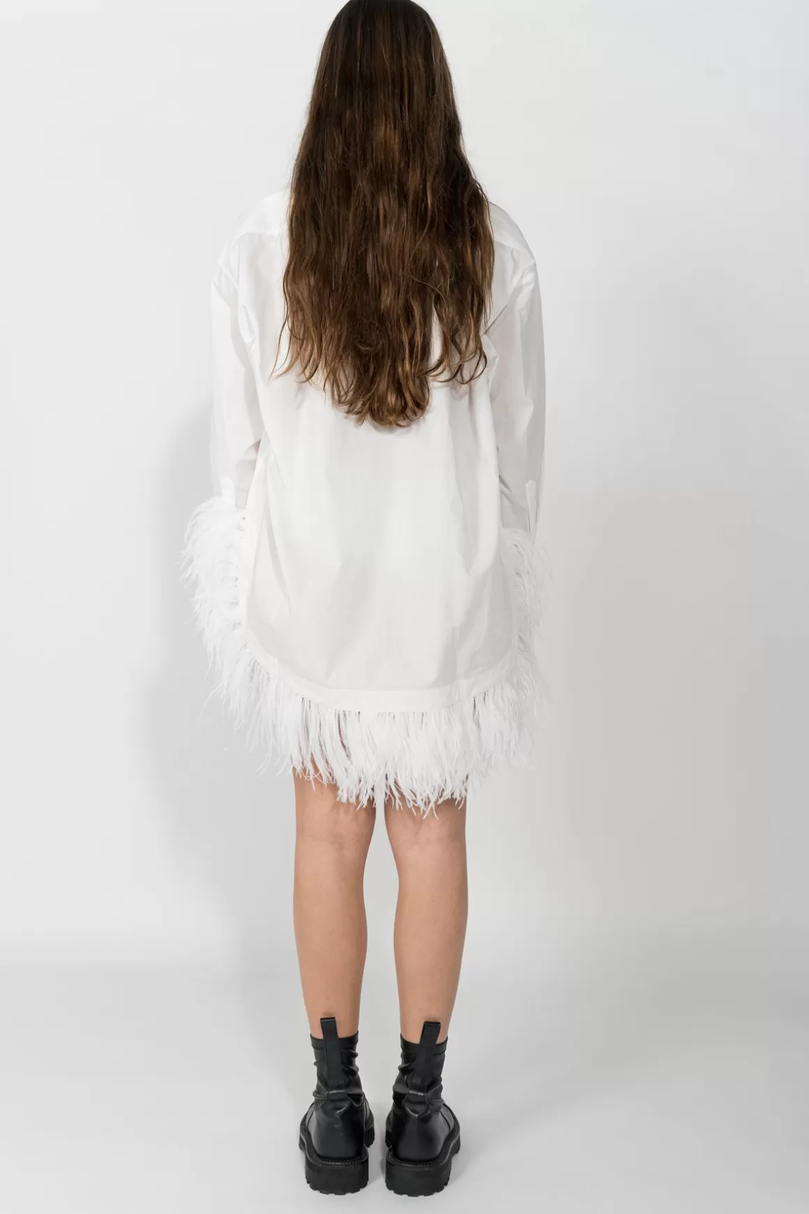 Cheap FEATHER HEM SHIRT DRESS Women DRESSES