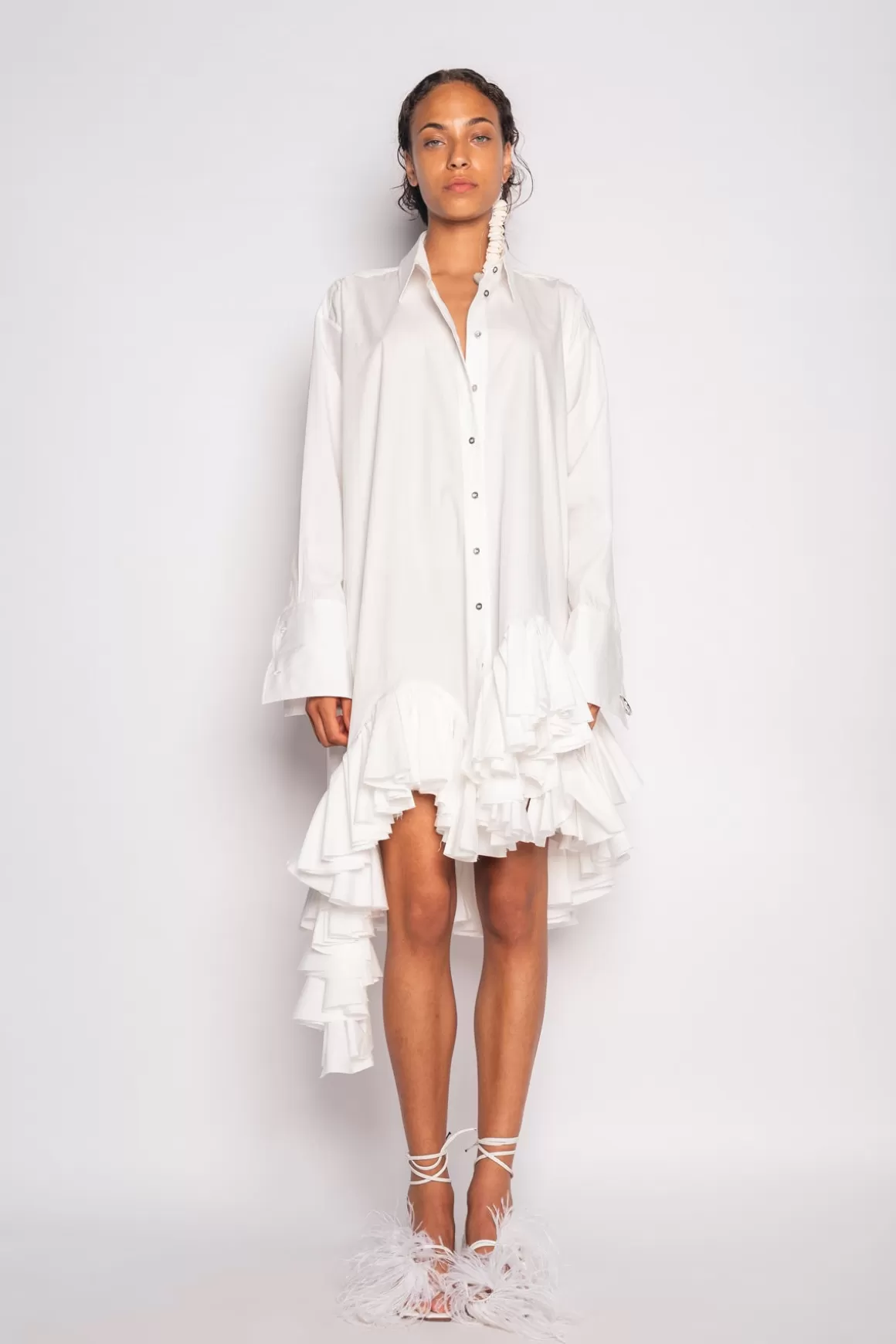 Flash Sale OVERSIZED FRILL SHIRT DRESS Women DRESSES