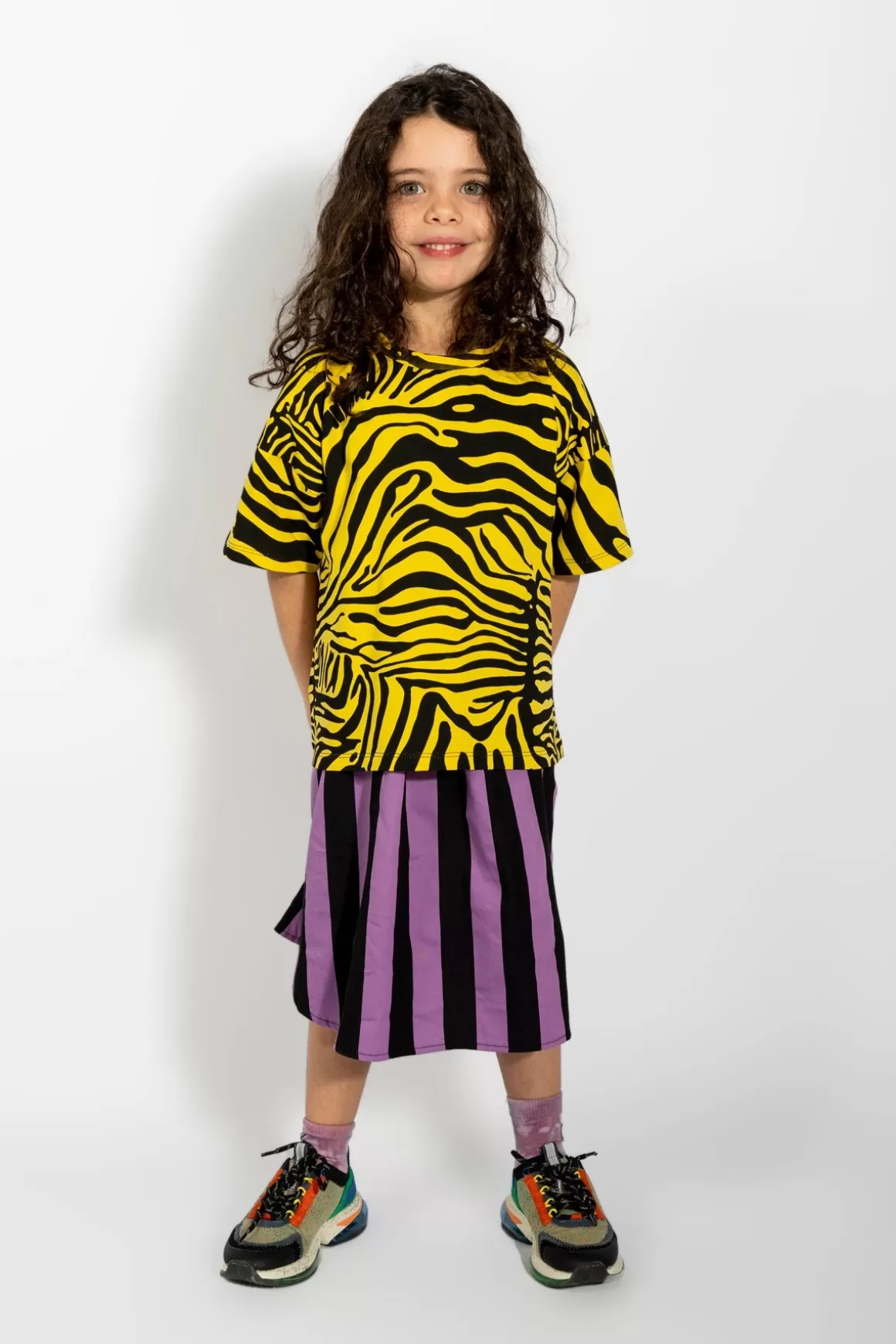 Sale YELLOW AND BLACK ZEBRA PRINTED LOOSE T-SHIRT Kids TOPS | JERSEY