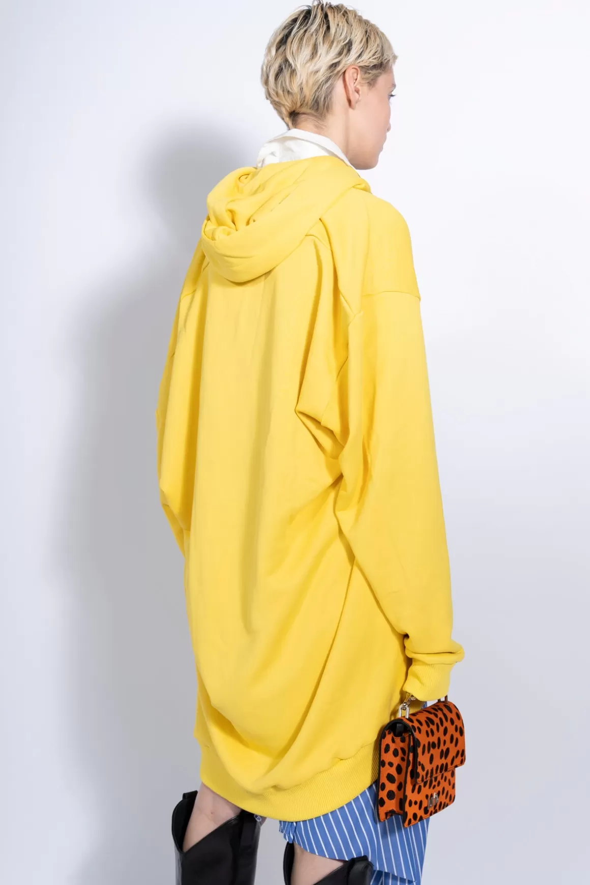 Shop YELLOW ASYMMETRIC HOODIE WITH BIG EYELET Women TOPS